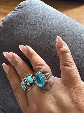 Silver Ring with Blue Gemstone and Turquoise Accents - Women Jewelry